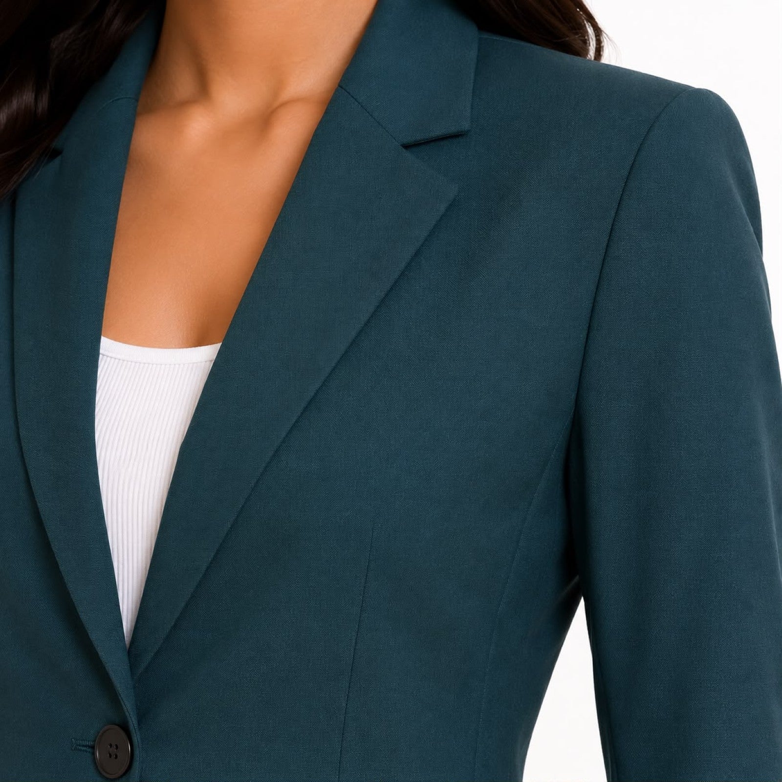 Women's Dark Green Single-Button Formal Blazer-4