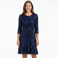 Women's Navy Blue Sequin Fit & Flare Party Dress-1