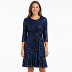 Women's Navy Blue Sequin Fit & Flare Party Dress-1