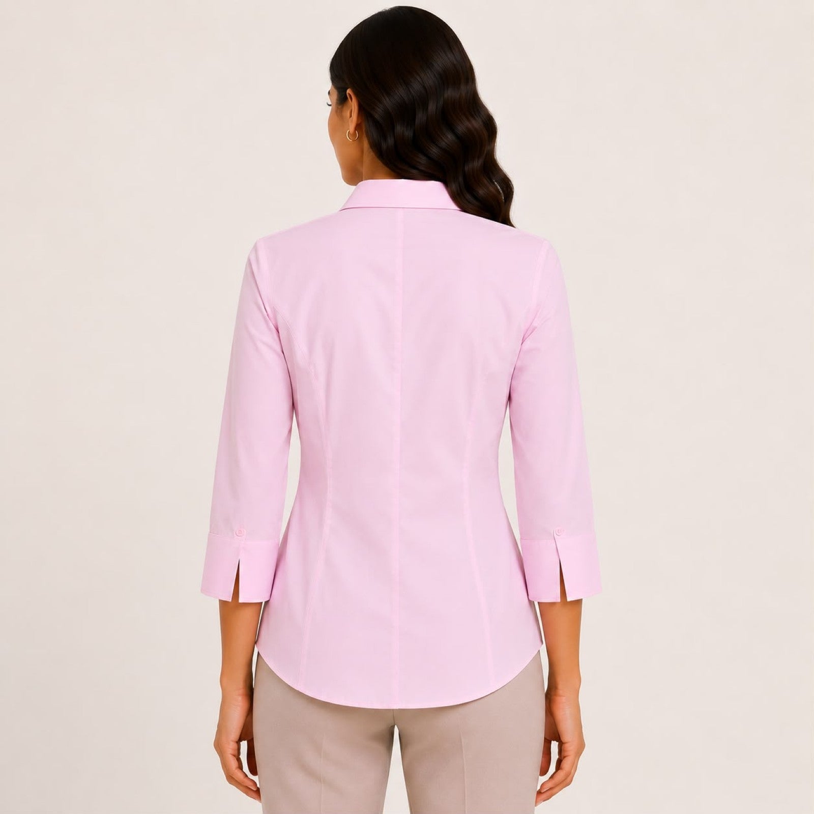 Women's Light Pink Collared Button-Down Shirt-2