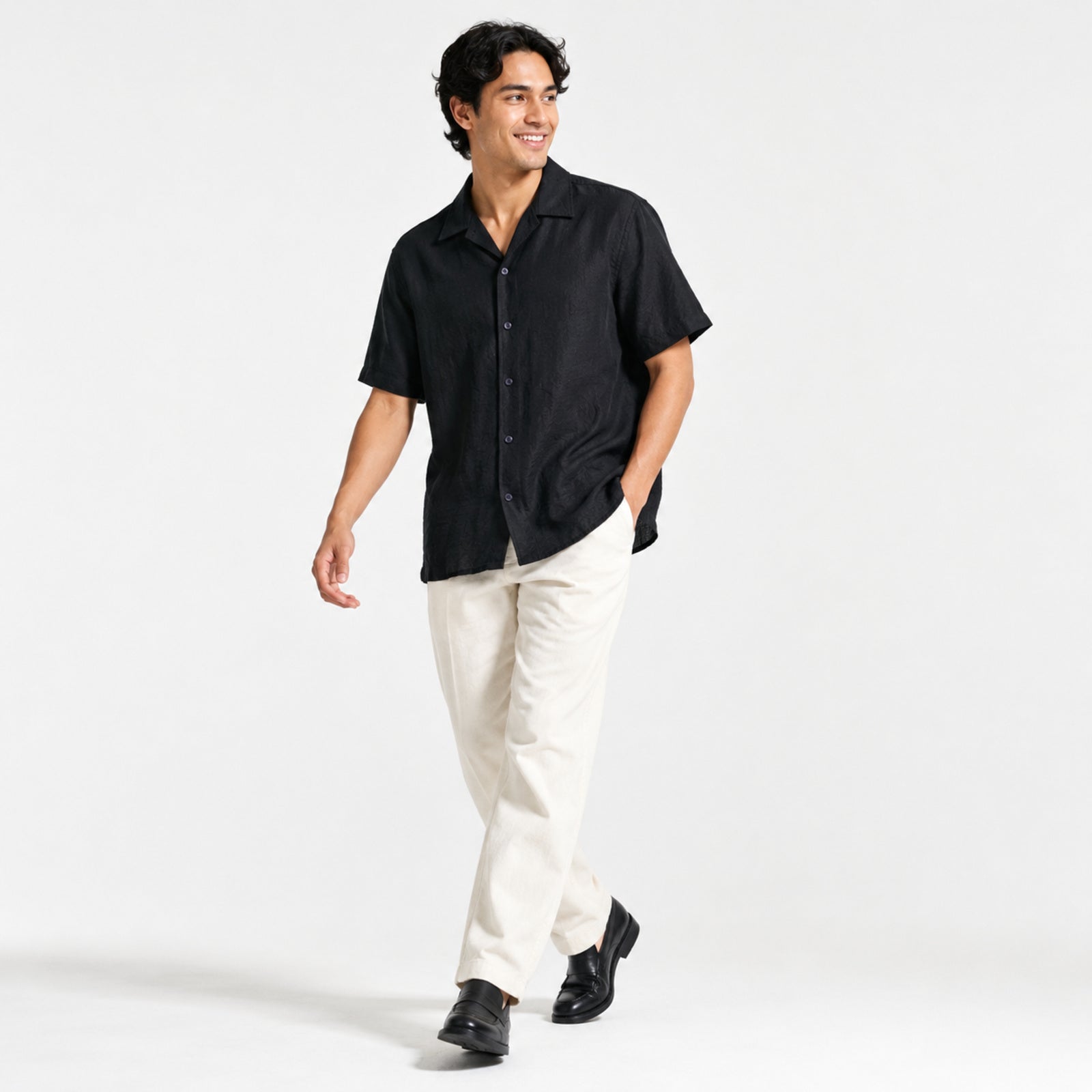 Men's Navy Blue Solid Half Sleeve Casual Shirt-1