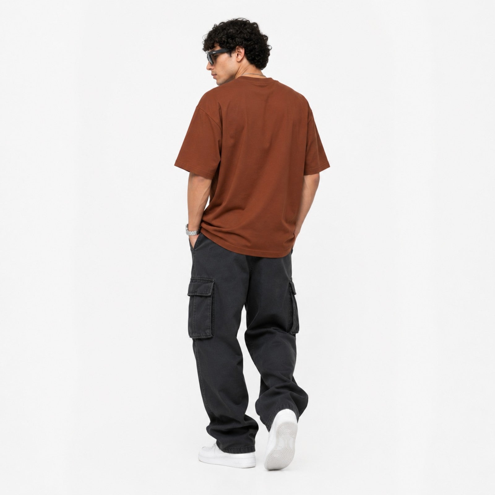 Men's Brown Oversized Graphic Printed T-Shirt-2