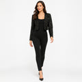 Women's Black Sequin Cropped Open Front Jacket | Glamorous Party Wear Shrug-1