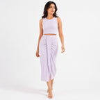 Women's Purple Solid Sleeveless Crop Top and Draped Maxi Skirt Co-Ord Set for Party Wear-2