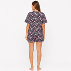 Women's Pink & Black Geometric Printed Co-Ord Set with Half Sleeve Top and Shorts-1