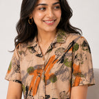Women's Beige Abstract Printed Casual Shirt Top-4