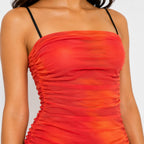 Women's Orange Ruched Bodycon Mini Dress-4