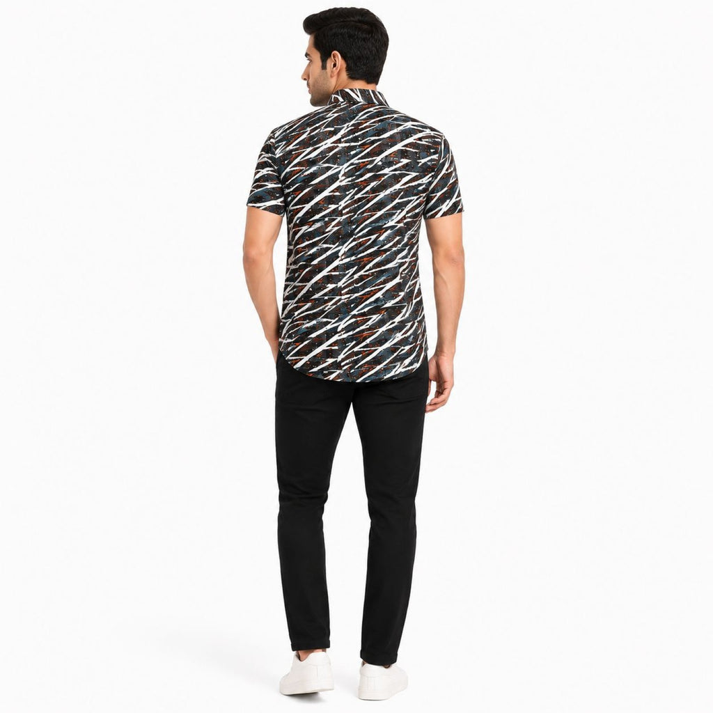 Men's Orange Abstract Printed Half Sleeve Casual Shirt-4