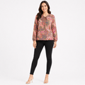 Women's Orange Paisley Print Tie-Neck Full Sleeve Top-2