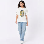 Women's White Oversized Graphic Printed Casual T-Shirt | Round Neck Relaxed Fit Tee-1