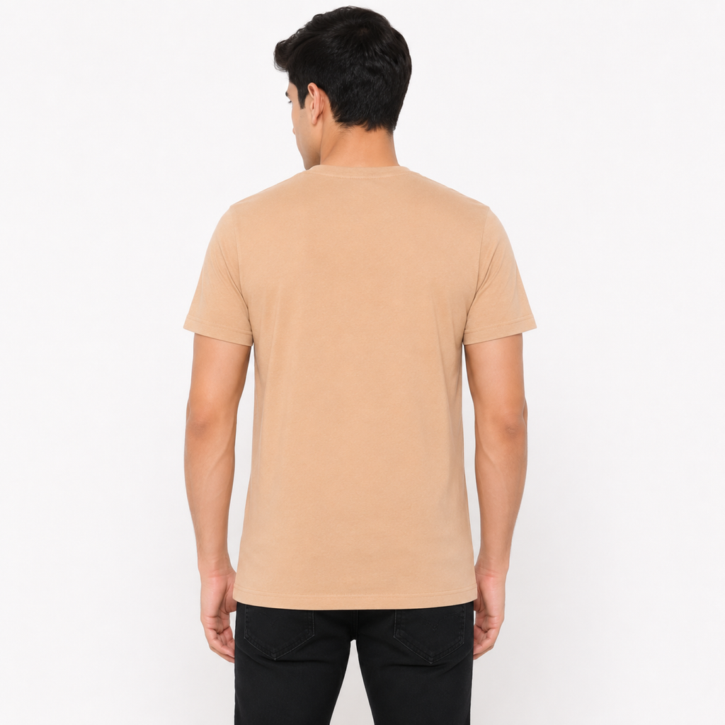 Men's Beige Typographic Graphic Crew Neck T-Shirt | Regular Fit Half Sleeve Casual Tee-4