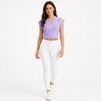 Women's Lavender V-Neck Cap Sleeve Crop Top-2