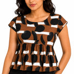 Women's Brown Geometric Printed Peplum Top-2