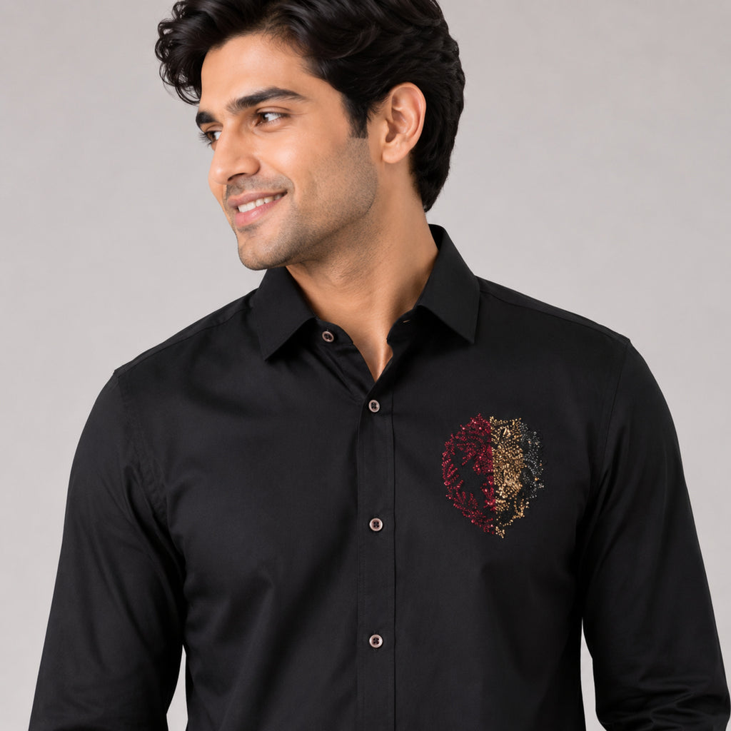 Men's Royal Lion Crest Premium Black Party Shirt-2