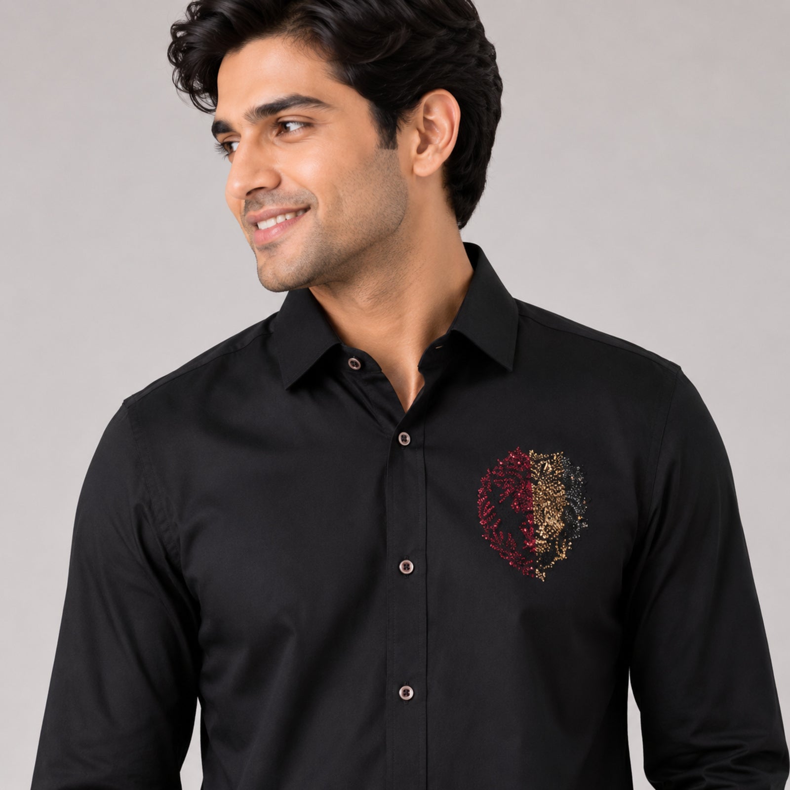 Men's Royal Lion Crest Premium Black Party Shirt-2