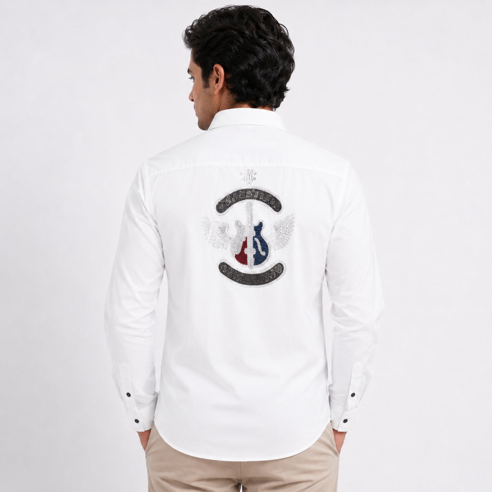 Men's Alpine Guitar Crest Premium White Formal Shirt-3