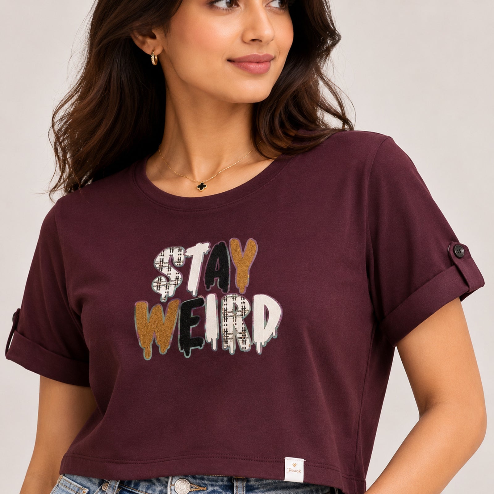 Women's Stay Weird Graphic Printed Wine T-Shirt-2