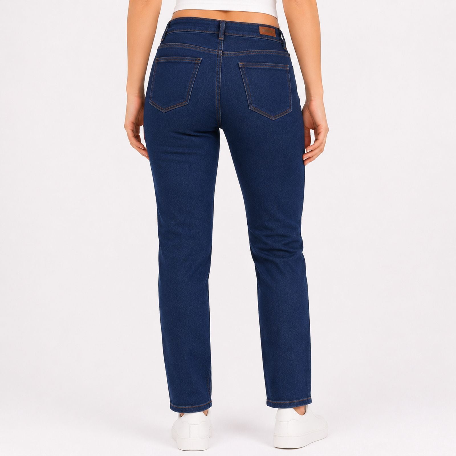 Women's Sleek Comfort-Fit Dark Blue Wide-Leg Classic Denim Jeans-3