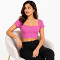 Women's Radiant Rose Ribbed Notch Neck Crop Top-1