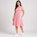 Women's Peach Casual A-Line Dress | Trendy Side Stripe Knee Length Everyday Comfort Dress-1