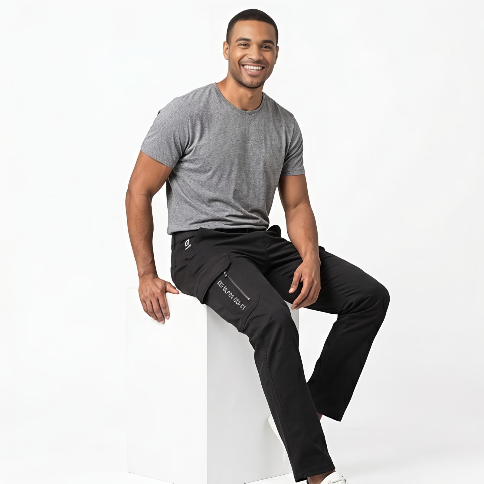 Men's Black Slim Fit Cargo Jogger Pants-1