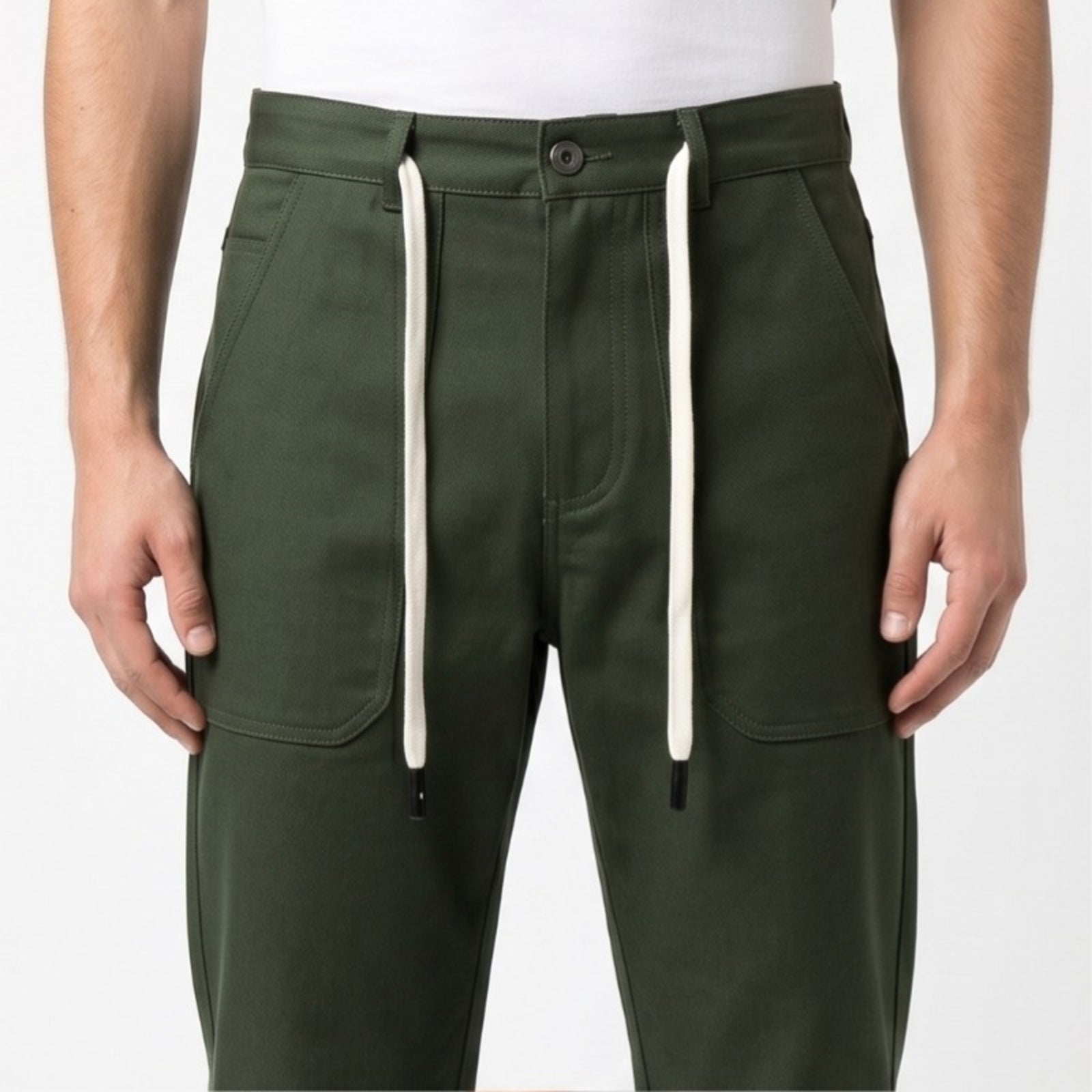 Men's Olive Green Utility Drawstring Relaxed Fit Trousers-3