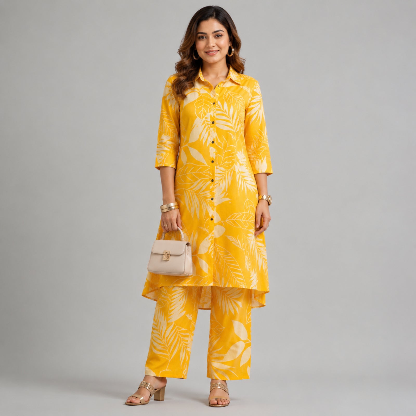 Women's Yellow Printed Kurta Pant Co-Ord Set-1