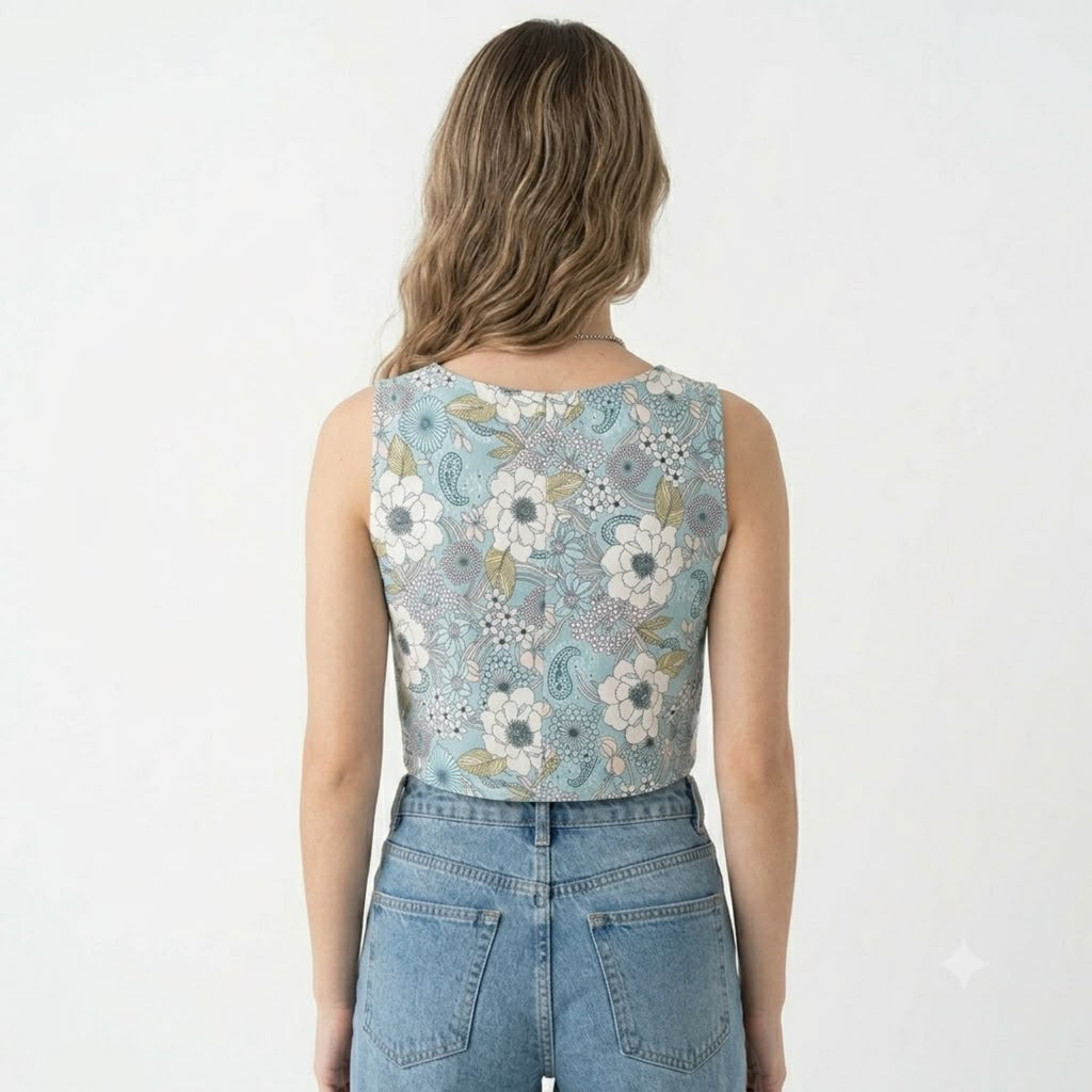 Women's Sky Bloom Floral Crop Top-4