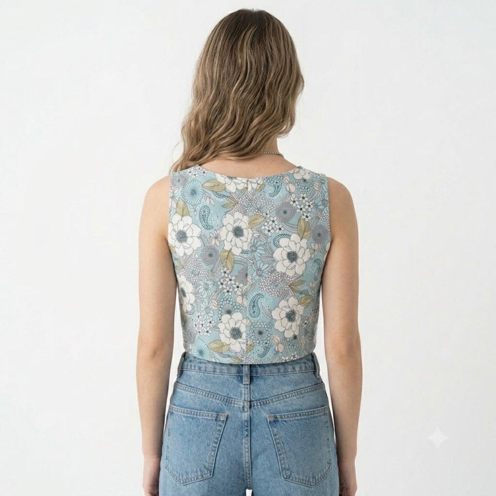 Women's Sky Bloom Floral Crop Top-4
