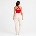 Women's Red Criss-Cross Halter Neck Fitted Crop Top | Solid Party Wear Top-4