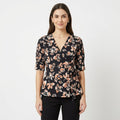 Women's Black Floral Wrap Style Top-1