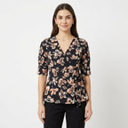 Women's Black Floral Wrap Style Top-1
