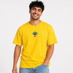 Men's Mushroom Embroidered Yellow Oversized Casual T-Shirt-4