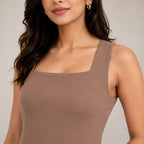Women's Khaki Sleeveless Square Neck Maxi Dress-4