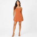 Women's Orange Solid Spaghetti Strap Mini Dress-1