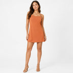 Women's Orange Solid Spaghetti Strap Mini Dress-1