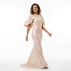 Women's Blush Pink Sequin Mermaid Evening Gown-4