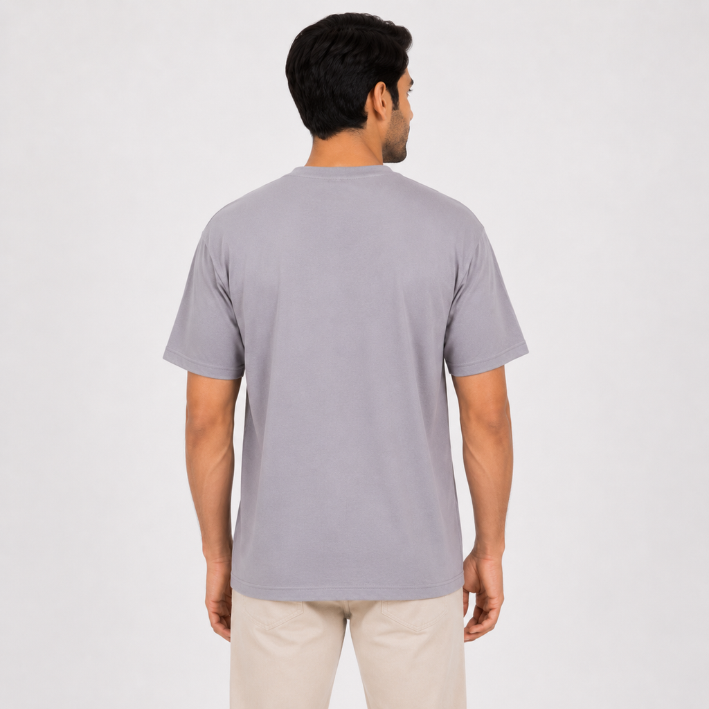 Men's Smoke Grey Cartoon Graphic Oversized T-Shirt-3