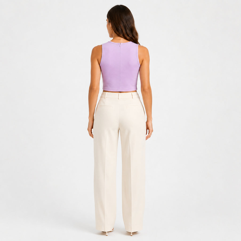 Women's Lavender Round Neck Sleeveless Fitted Crop Tank Top | Solid Everyday Basic-4