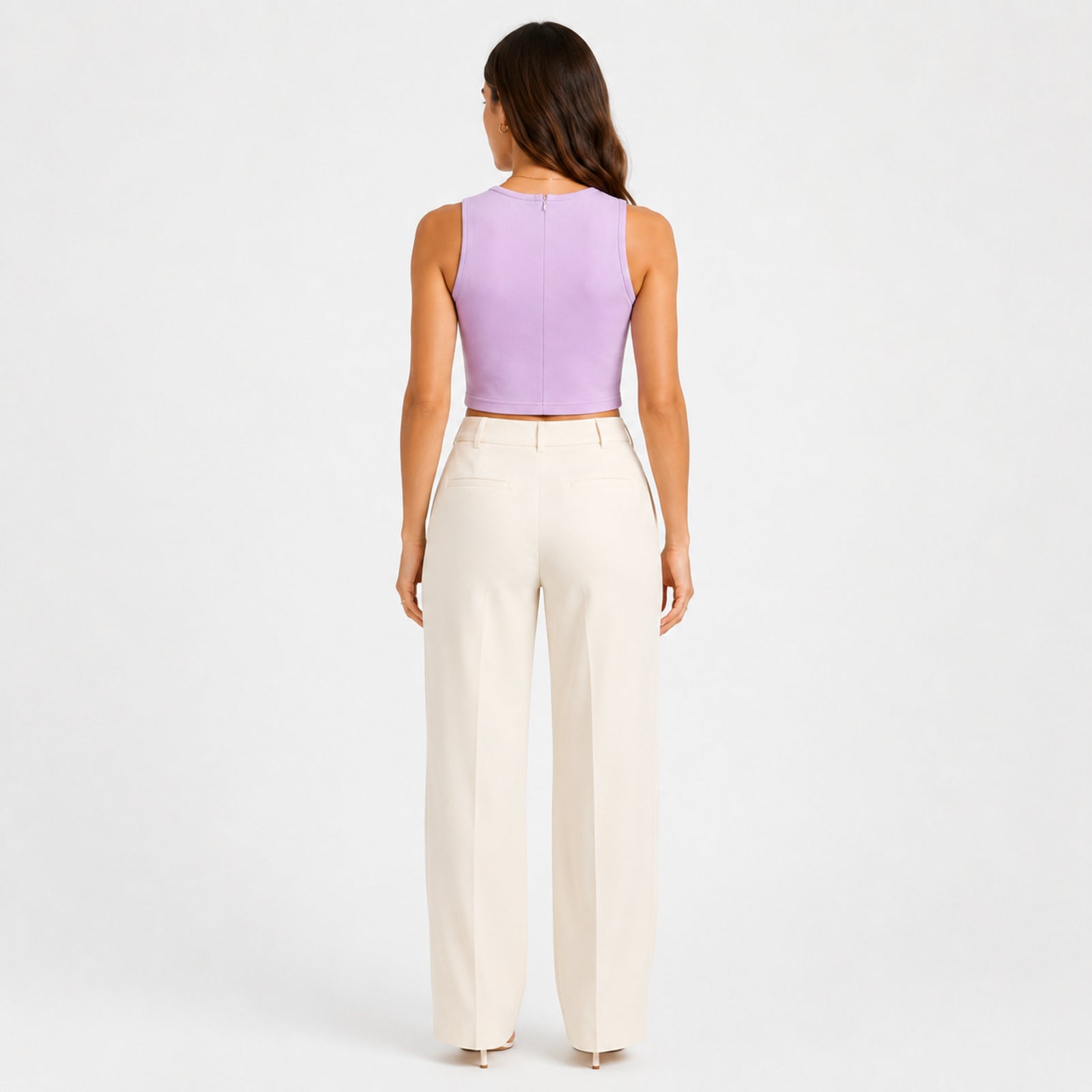 Women's Lavender Round Neck Sleeveless Fitted Crop Tank Top | Solid Everyday Basic-4