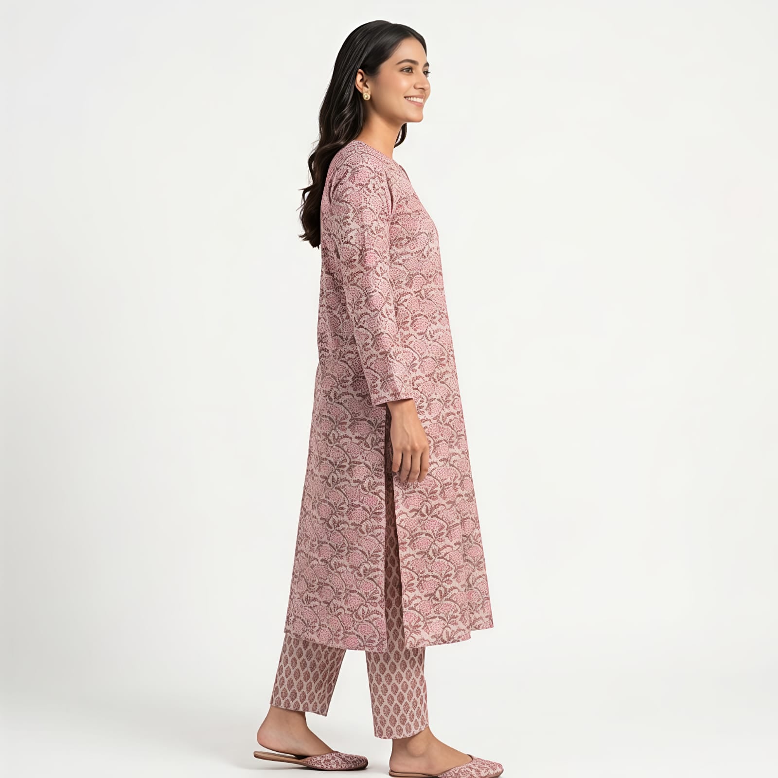 Women's Blush Pink Printed Kurta Pant Set-4