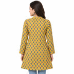 Women’s Mustard Yellow Floral Printed Jacket – Full Sleeve Flared Jacket with Mandarin Collar-4
