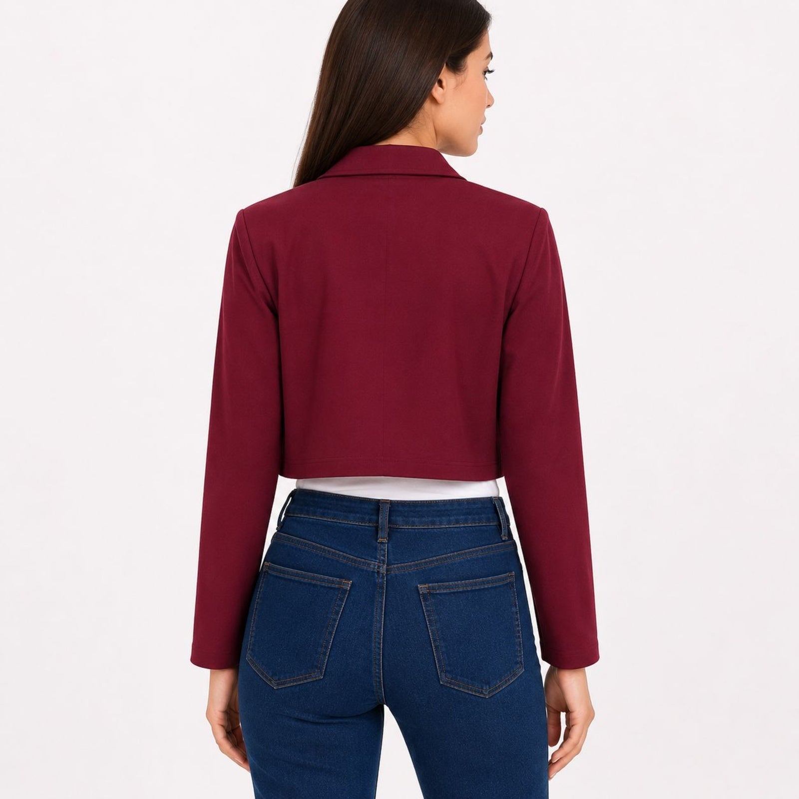 Women's Maroon Cropped Blazer Style Jacket-2