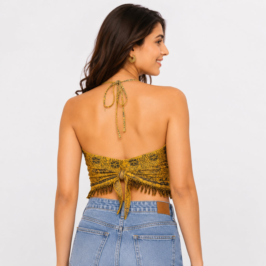 Women's Sunwoven Boho Fringe Crop Top-4