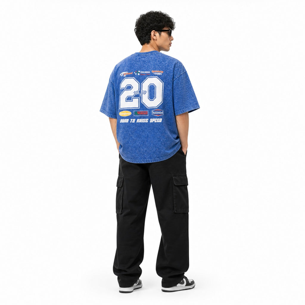 Men's Urban Blue Oversized Graphic Streetwear Top-1