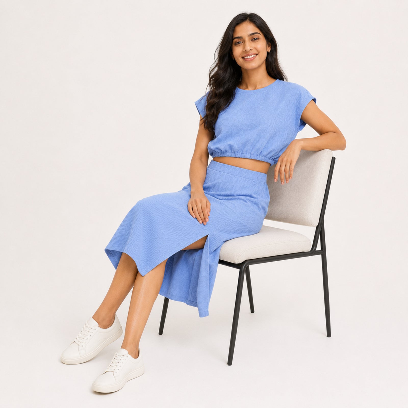 Women's Periwinkle Blue Crop Top & Midi Skirt Co-Ord Set-3