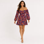 Women's Purple Floral Off-Shoulder Mini Dress with Balloon Sleeves-1