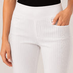 Women's Shimmering Diamond Studded White Cropped Trousers-2