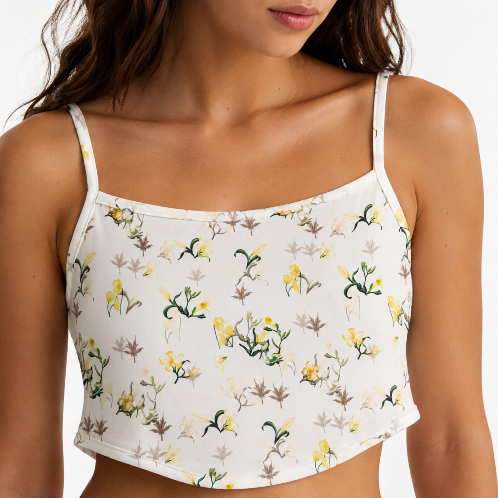 Women's White Floral Print Spaghetti Strap Crop Top-3