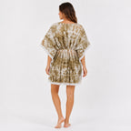 Women's Olive Green Tie-Dye V-Neck Lace Trim Kaftan Dress | Breezy Resort Wear Cover-Up-4